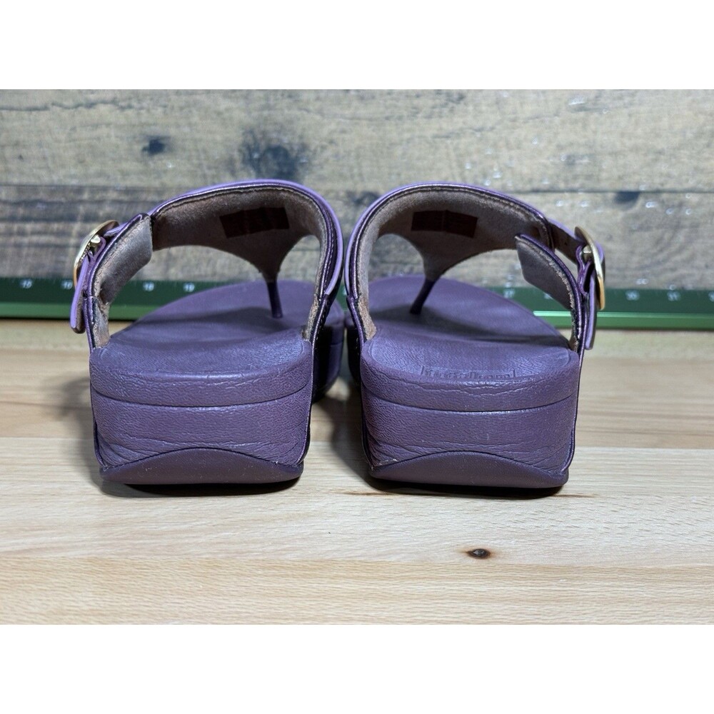 🔥Fitflop Women's Lulu Adjustable Leather Toe-Post Sandals Size 9 Plum Colorway - Picture 7 of 10